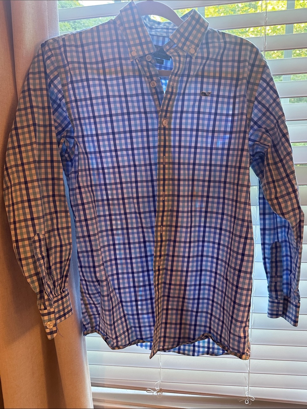 Vineyard Vines Blue & White Plaid Whale Button-Up